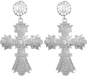 Gothic Cross Earrings for Men Women Personalized Chic Exaggerated Luxury Big Gold Silver Vintage Punk Goth Crystal Baroque Drop Dangle Statement Earrings Halloween Christmas New Year Jewelry Gift
