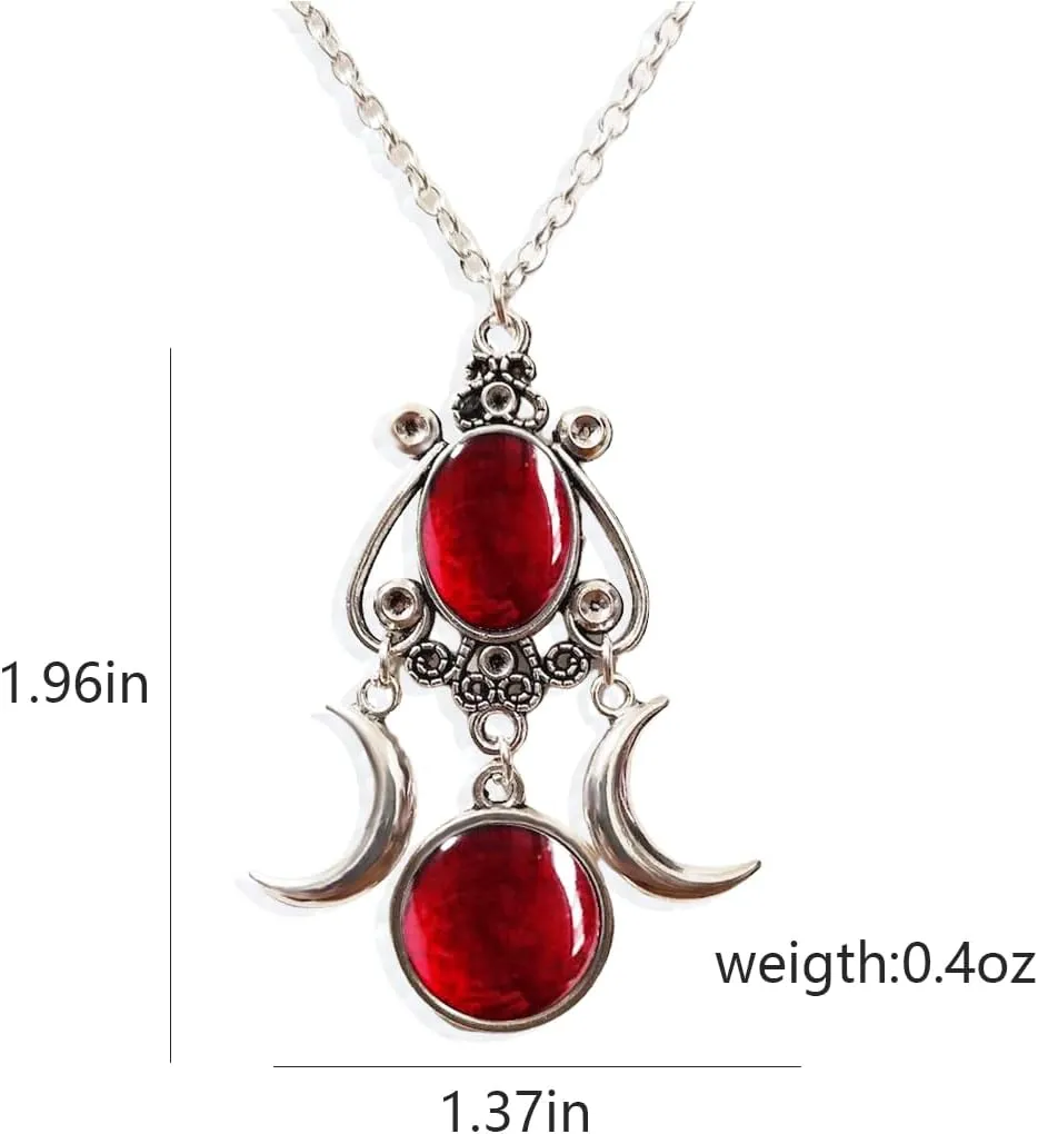 Gothic Moon Crystal Necklace Vintage Punk Black Crescent Necklace Red Statement Gothic Jewelry for Women Purple Halloween Costume Jewelry