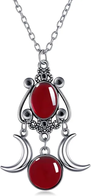 Gothic Moon Crystal Necklace Vintage Punk Black Crescent Necklace Red Statement Gothic Jewelry for Women Purple Halloween Costume Jewelry