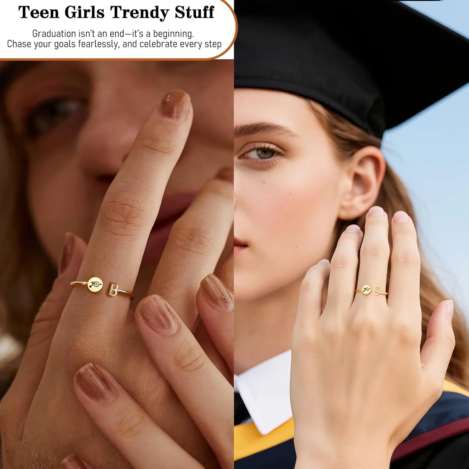 Graduation Gifts for Her, Graduation Gifts Class of 2025 Gift Initial Ring Gold Rings for Women with Letter A-Z High School College Senior Middle Masters Degree Phd Graduate Gift for Daughter Nurse Granddaughter