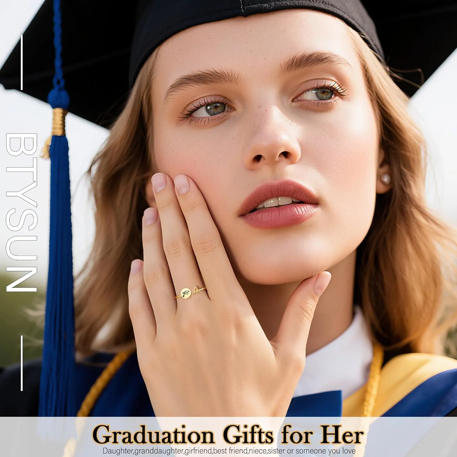 Graduation Gifts for Her, Graduation Gifts Class of 2025 Gift Initial Ring Gold Rings for Women with Letter A-Z High School College Senior Middle Masters Degree Phd Graduate Gift for Daughter Nurse Granddaughter