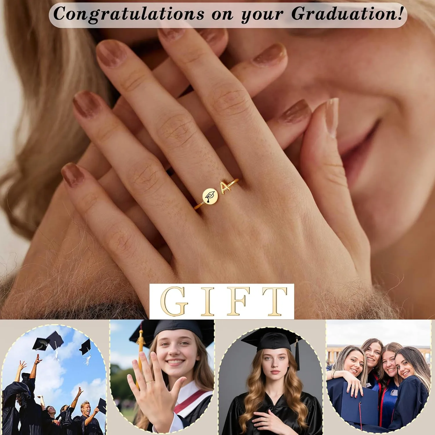 Graduation Gifts for Her, Graduation Gifts Class of 2025 Gift Initial Ring Gold Rings for Women with Letter A-Z High School College Senior Middle Masters Degree Phd Graduate Gift for Daughter Nurse Granddaughter