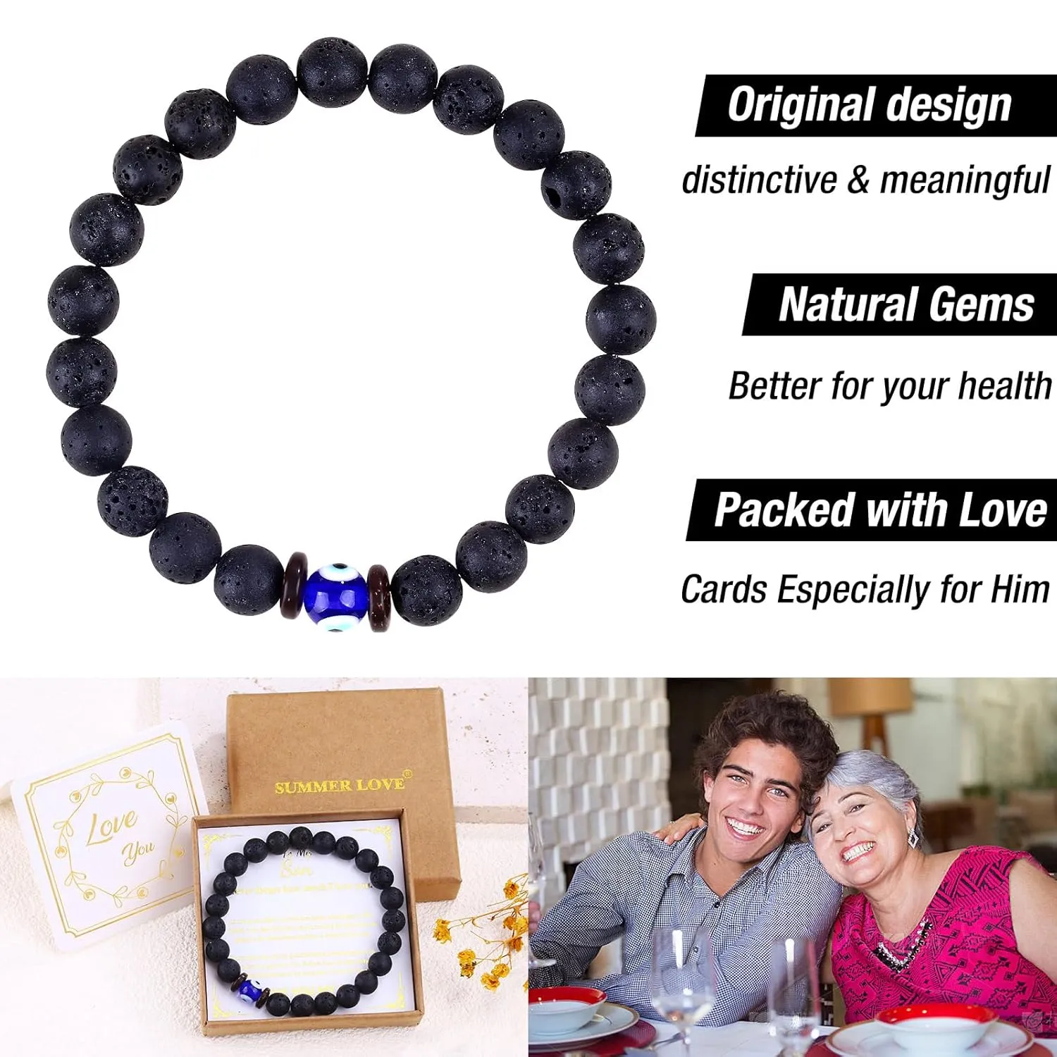 Graduation Teens Boys Gift Ideas Teenage Boys Gifts for Son 14 16 18 20 Year Old Birthday Gift Cool Unique Beaded Bracelets Christmas Valentines Gift Men (8 Inches, Evil eye)