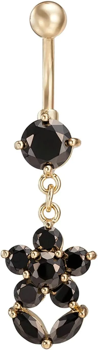 Gualiy Belly Button Rings Surgical Steel Dangling Flower Cubic Zirconia Belly Button Rings