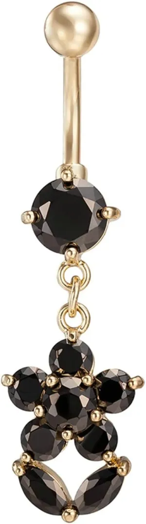 Gualiy Belly Button Rings Surgical Steel Dangling Flower Cubic Zirconia Belly Button Rings