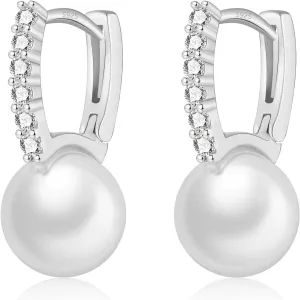 GULICX Pearl Earrings for Women, 925 Sterling Silver Post Pearl Huggie Hoop Earrings Drop Earrings Elegant Wedding Jewelry Gifts