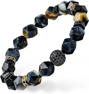 GUXI-Illusion Natural Obsidian Bracelet Elastic Dreamy Tiger Eye Bracelet Men Plus Size Natural Stone Beads 10mm Fortune Good Luck Bracelet Vintage Round Beads Unique Gifts for Men