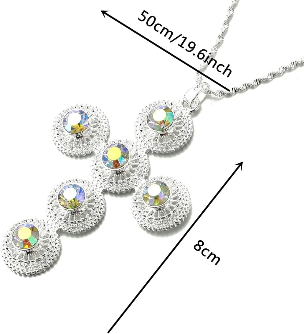 Habesha Cross Pendant Necklaces For Women Men Zircon Stone Silver Color Ethiopian Africa Gold Jewelry