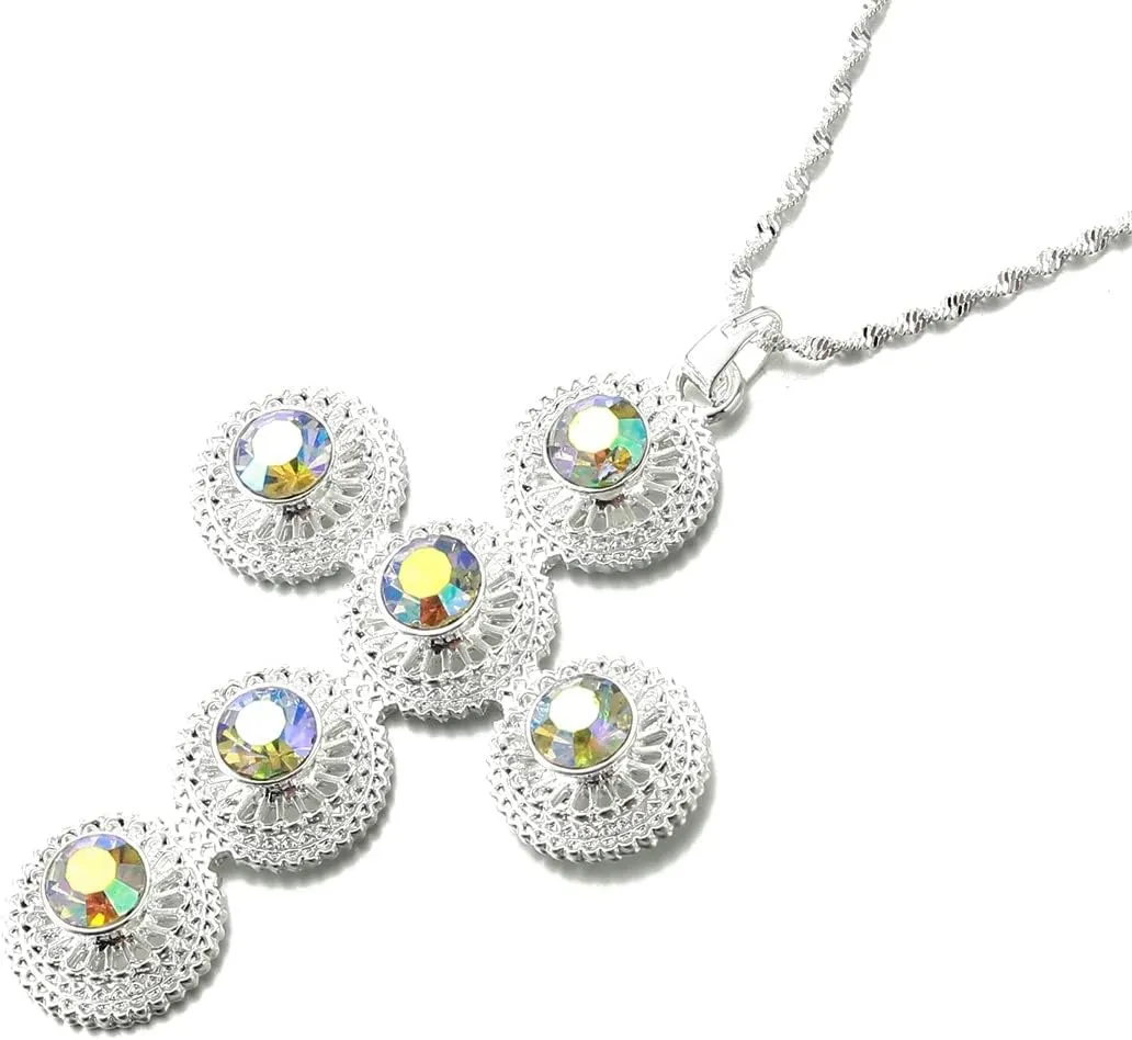 Habesha Cross Pendant Necklaces For Women Men Zircon Stone Silver Color Ethiopian Africa Gold Jewelry