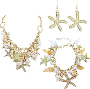 Halawly Shell Necklace Choker Mermaid Tail Necklace - Fashion Sea Shell Starfish Faux Pearl Collar Bib Statement Chunky Necklace Pendant