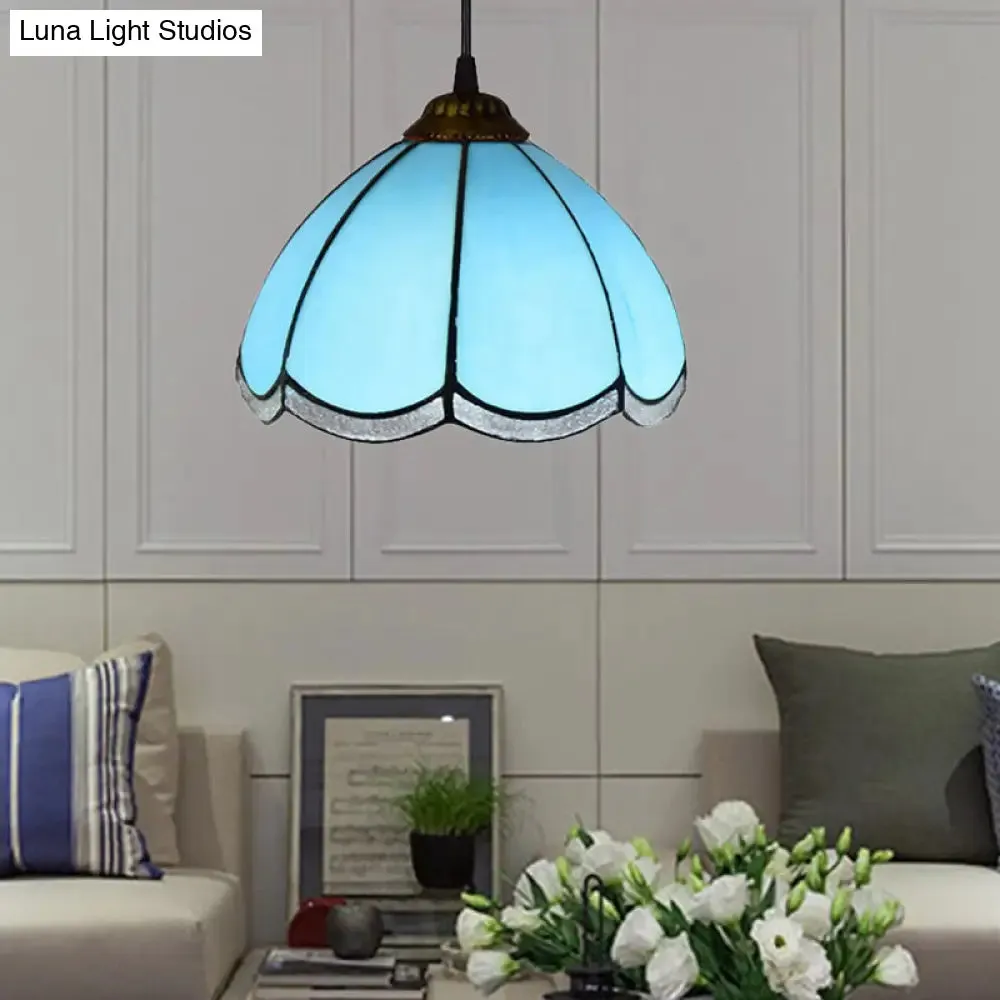 Handcrafted Yellow/Blue Tiffany-Style Pendulum Light for Stairs