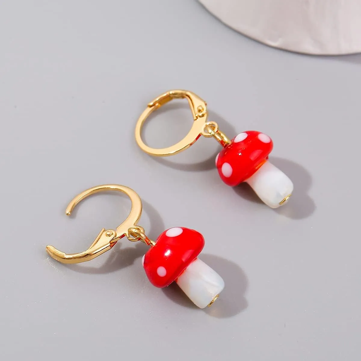 Handmade Colorful Mushroom Shape Dangle Earrings Sweet Fresh Chic Charm Mushroom Pendant Drop Earrings for Women Funny Simulation Mushroom Food Earrings Jewelry