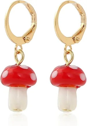 Handmade Colorful Mushroom Shape Dangle Earrings Sweet Fresh Chic Charm Mushroom Pendant Drop Earrings for Women Funny Simulation Mushroom Food Earrings Jewelry
