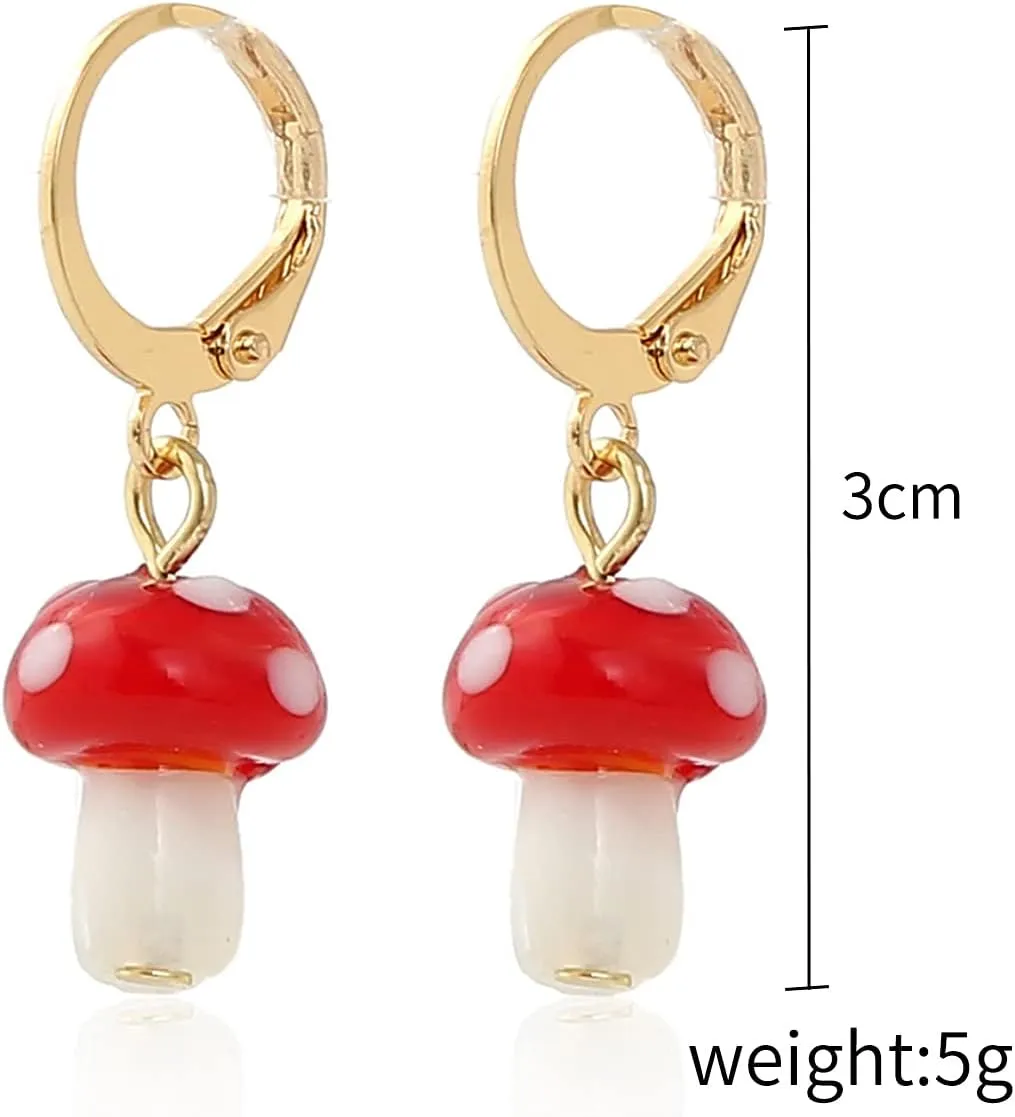 Handmade Colorful Mushroom Shape Dangle Earrings Sweet Fresh Chic Charm Mushroom Pendant Drop Earrings for Women Funny Simulation Mushroom Food Earrings Jewelry