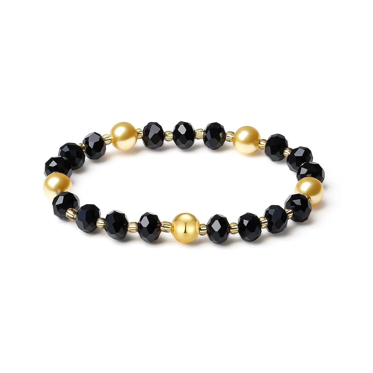 Handmade DIY Original Elastic Jewelry Bracelets with 10MM Gold South Sea Shell Pearl Blessing and 18K Ball Natural Crystal Bracelet - Mother's Day Gift (Black)