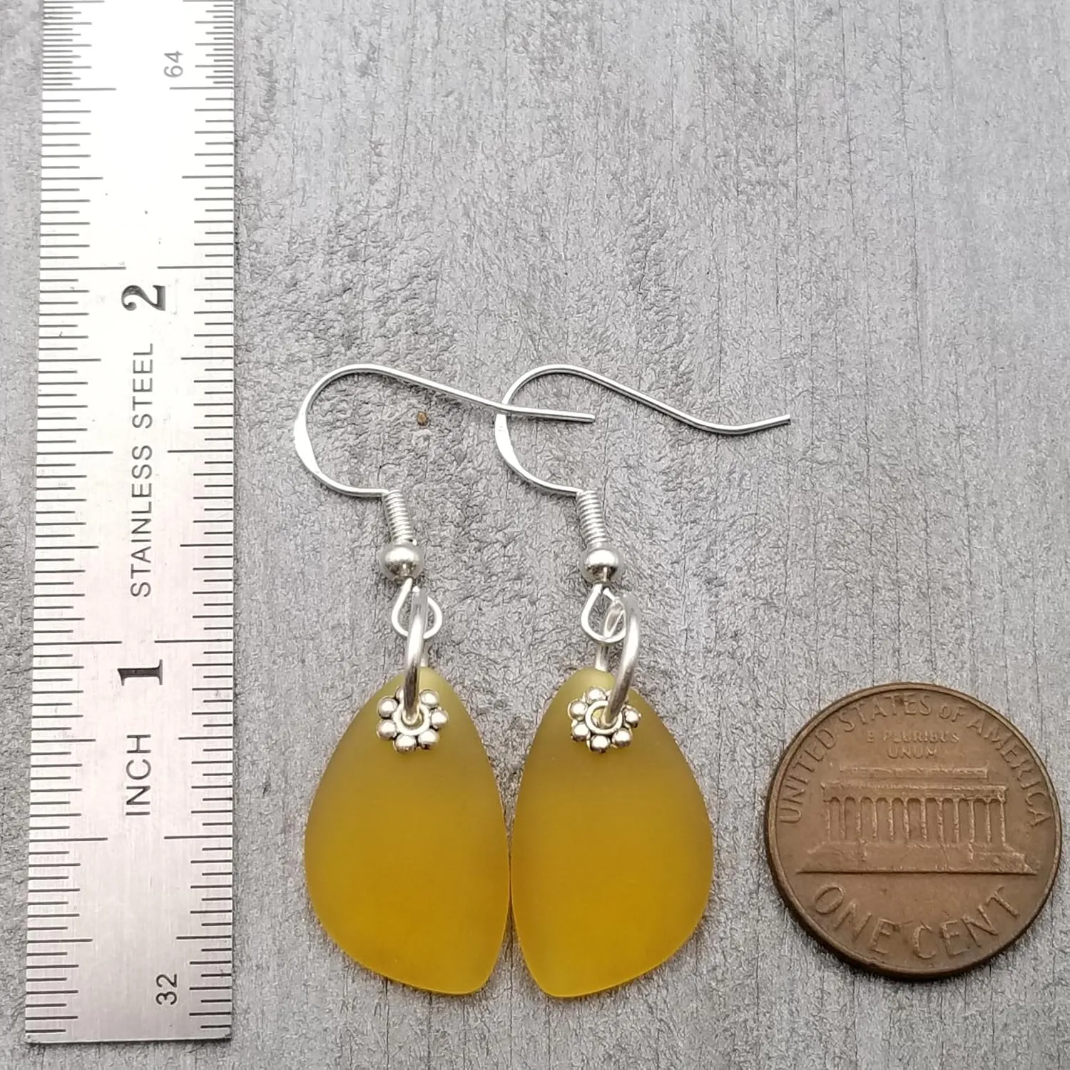 Handmade in Hawaii, Eclipse Sea Glass Earrings, Light Weight Minimalist Design, Unique Hawaii Birthday Gift (Yellow - November)