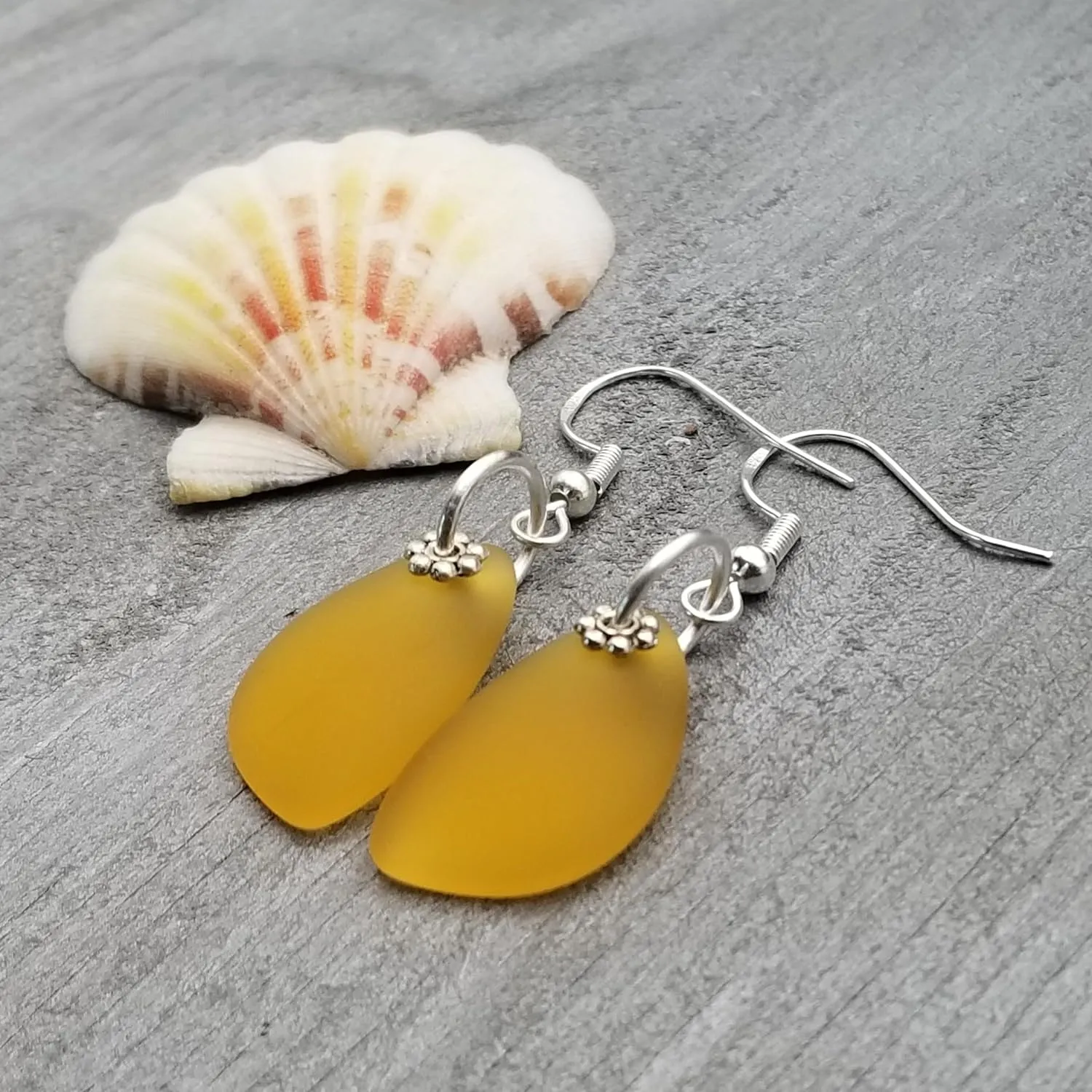 Handmade in Hawaii, Eclipse Sea Glass Earrings, Light Weight Minimalist Design, Unique Hawaii Birthday Gift (Yellow - November)