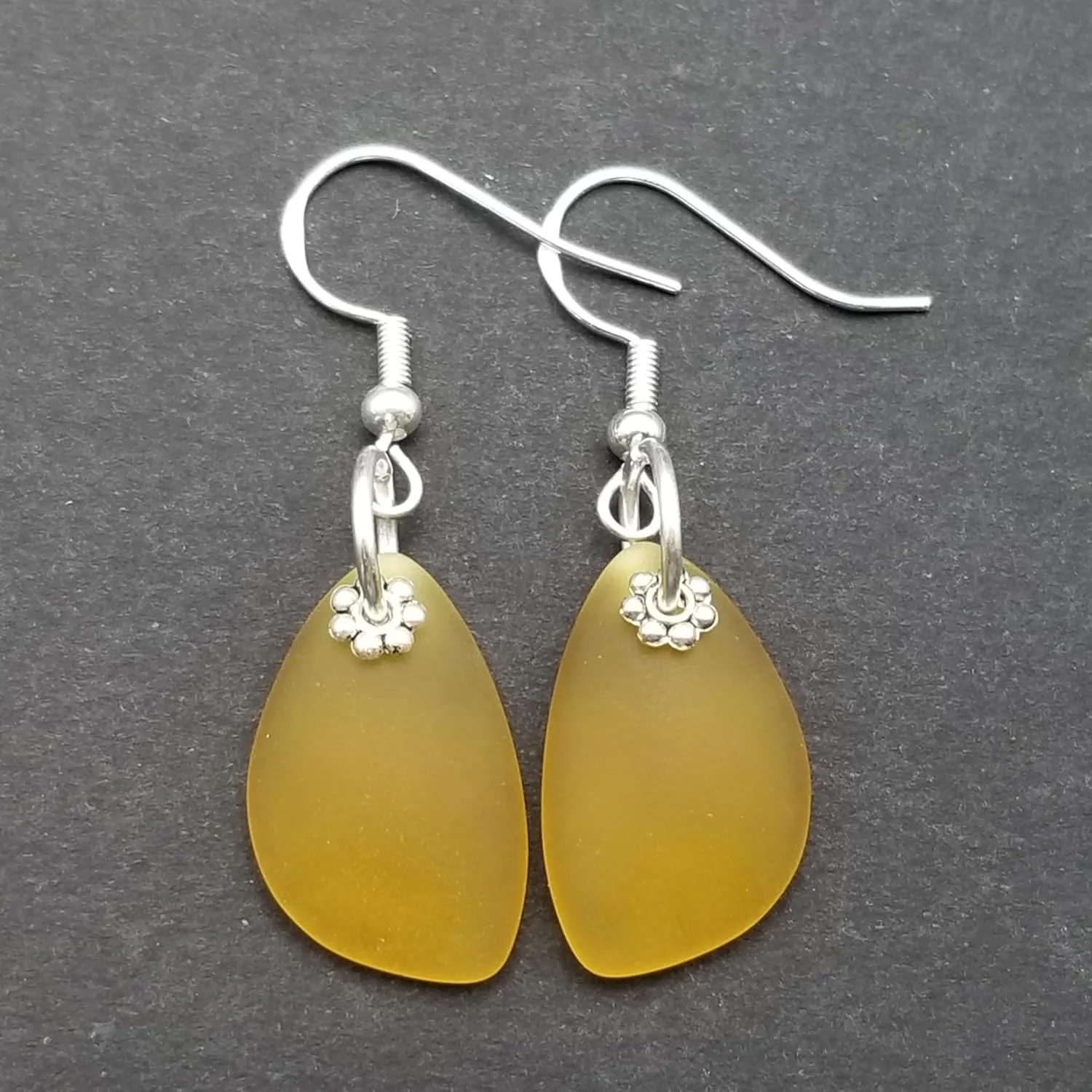 Handmade in Hawaii, Eclipse Sea Glass Earrings, Light Weight Minimalist Design, Unique Hawaii Birthday Gift (Yellow - November)