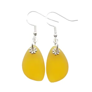 Handmade in Hawaii, Eclipse Sea Glass Earrings, Light Weight Minimalist Design, Unique Hawaii Birthday Gift (Yellow - November)