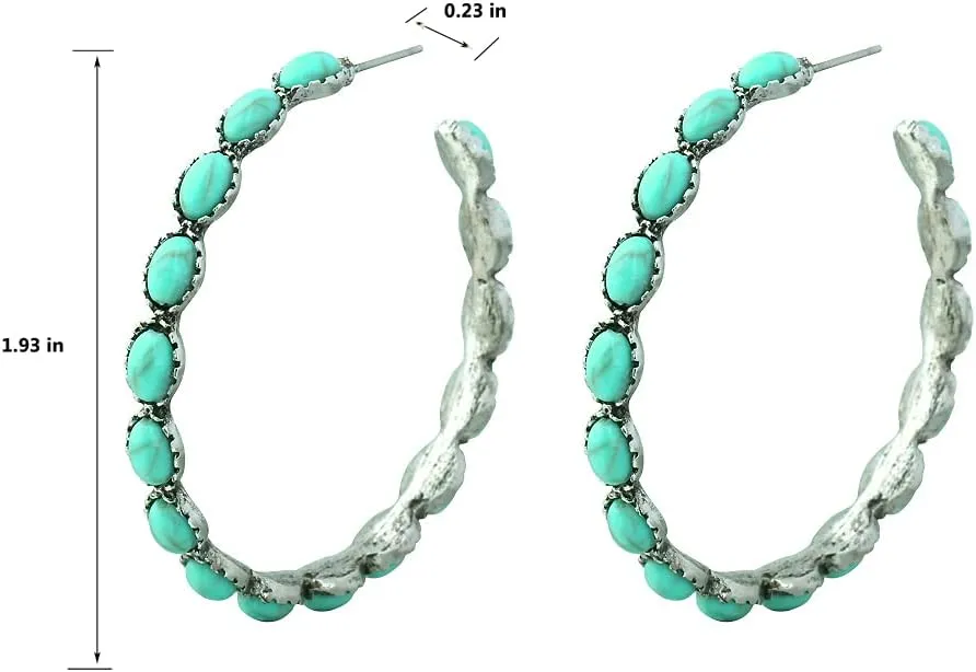Handmade Turquoise Hoop Earrings Silver Plated Boho Vintage Beaded Jewelry for Women