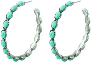Handmade Turquoise Hoop Earrings Silver Plated Boho Vintage Beaded Jewelry for Women