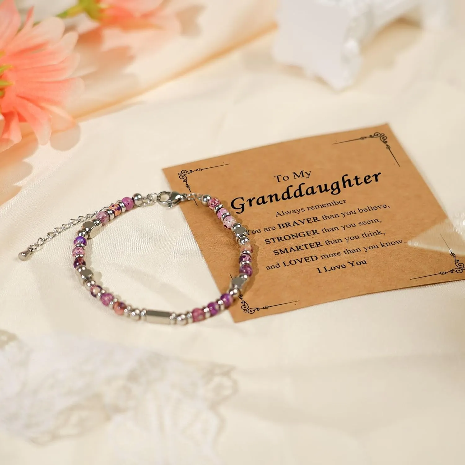 Healing Natural Stone Bracelets for Women, Unique Gift Ideas with Inspirational Card for Birthday Mother Day Graduation