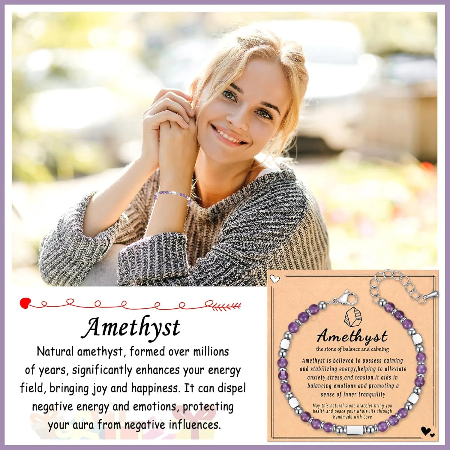 Healing Natural Stone Bracelets for Women, Unique Gift Ideas with Inspirational Card for Birthday Mother Day Graduation