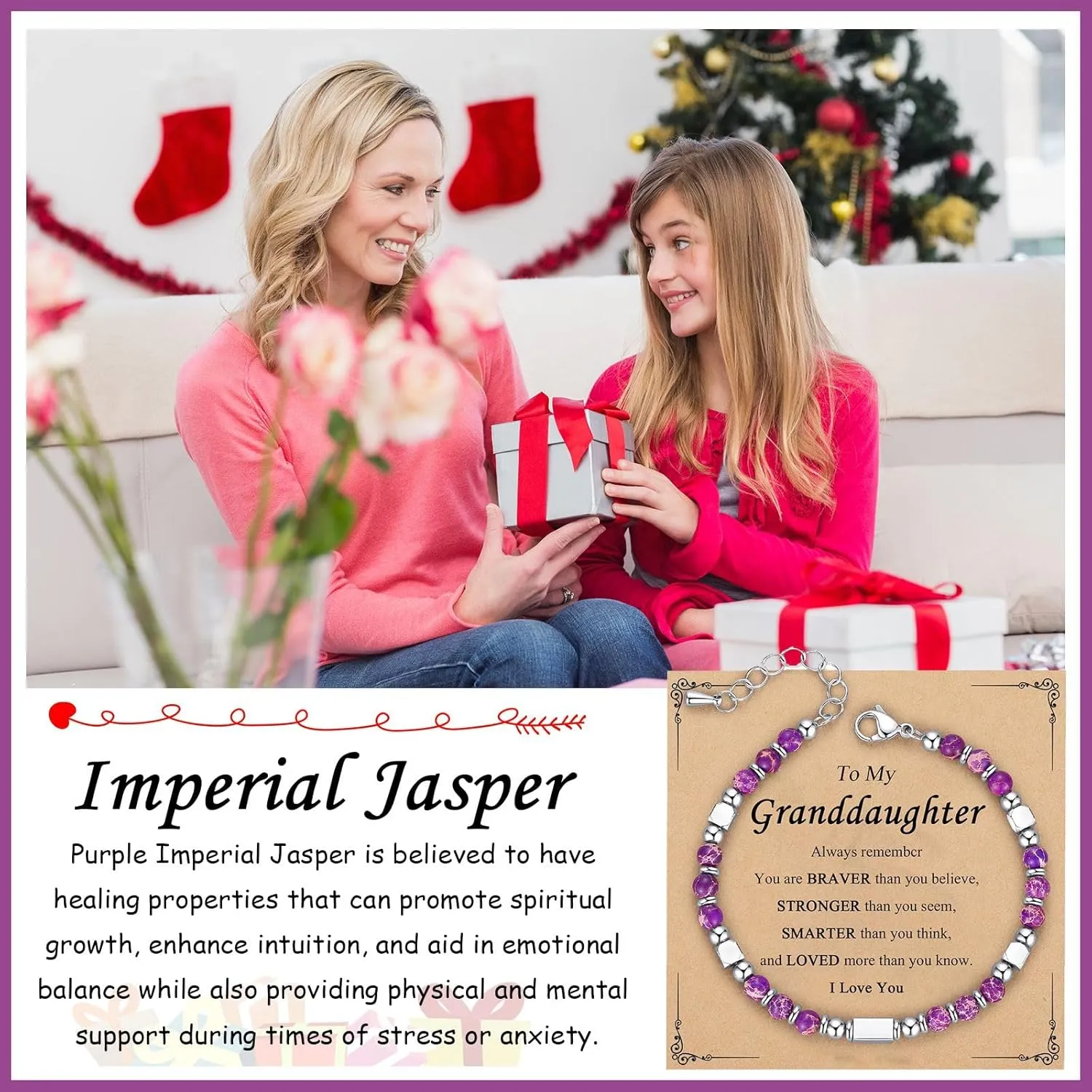 Healing Natural Stone Bracelets for Women, Unique Gift Ideas with Inspirational Card for Birthday Mother Day Graduation