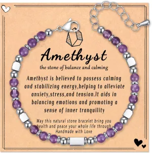 Healing Natural Stone Bracelets for Women, Unique Gift Ideas with Inspirational Card for Birthday Mother Day Graduation