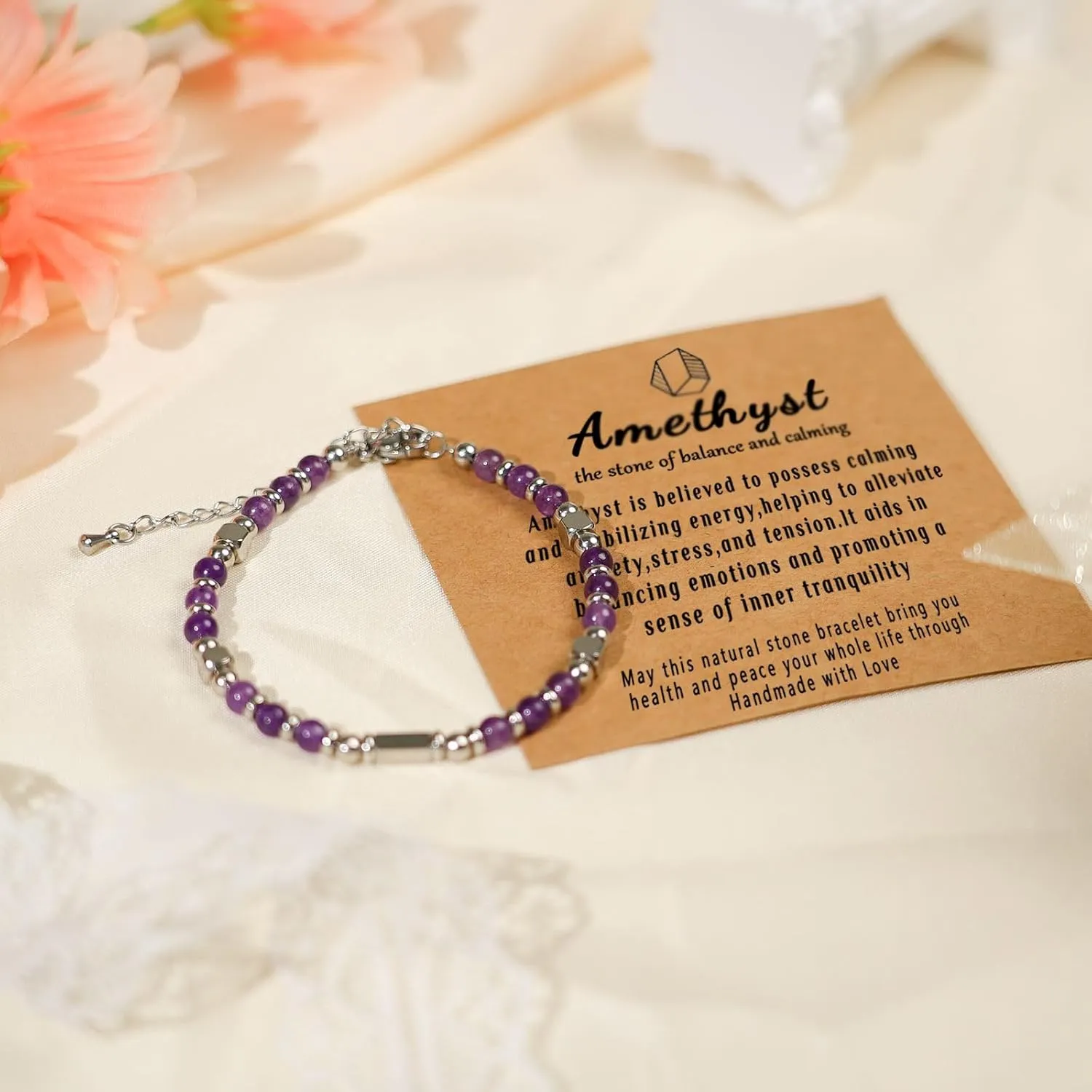 Healing Natural Stone Bracelets for Women, Unique Gift Ideas with Inspirational Card for Birthday Mother Day Graduation