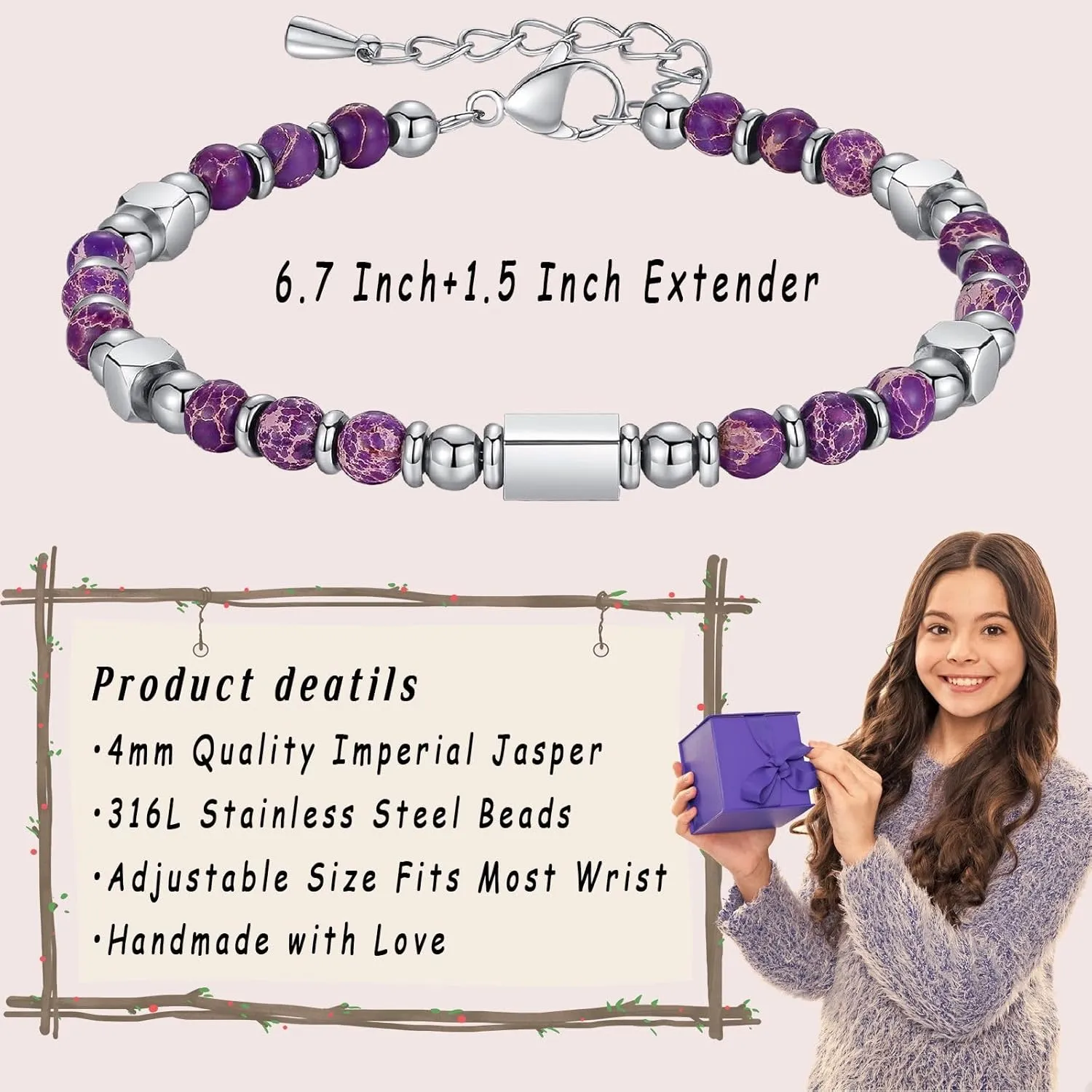 Healing Natural Stone Bracelets for Women, Unique Gift Ideas with Inspirational Card for Birthday Mother Day Graduation