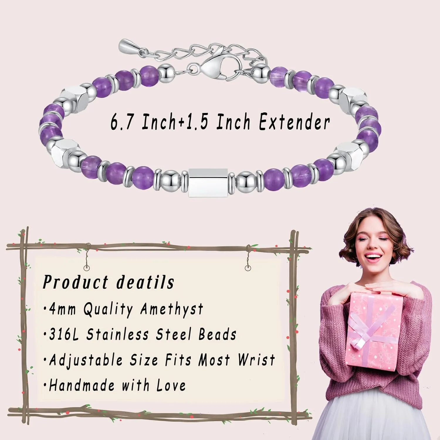 Healing Natural Stone Bracelets for Women, Unique Gift Ideas with Inspirational Card for Birthday Mother Day Graduation