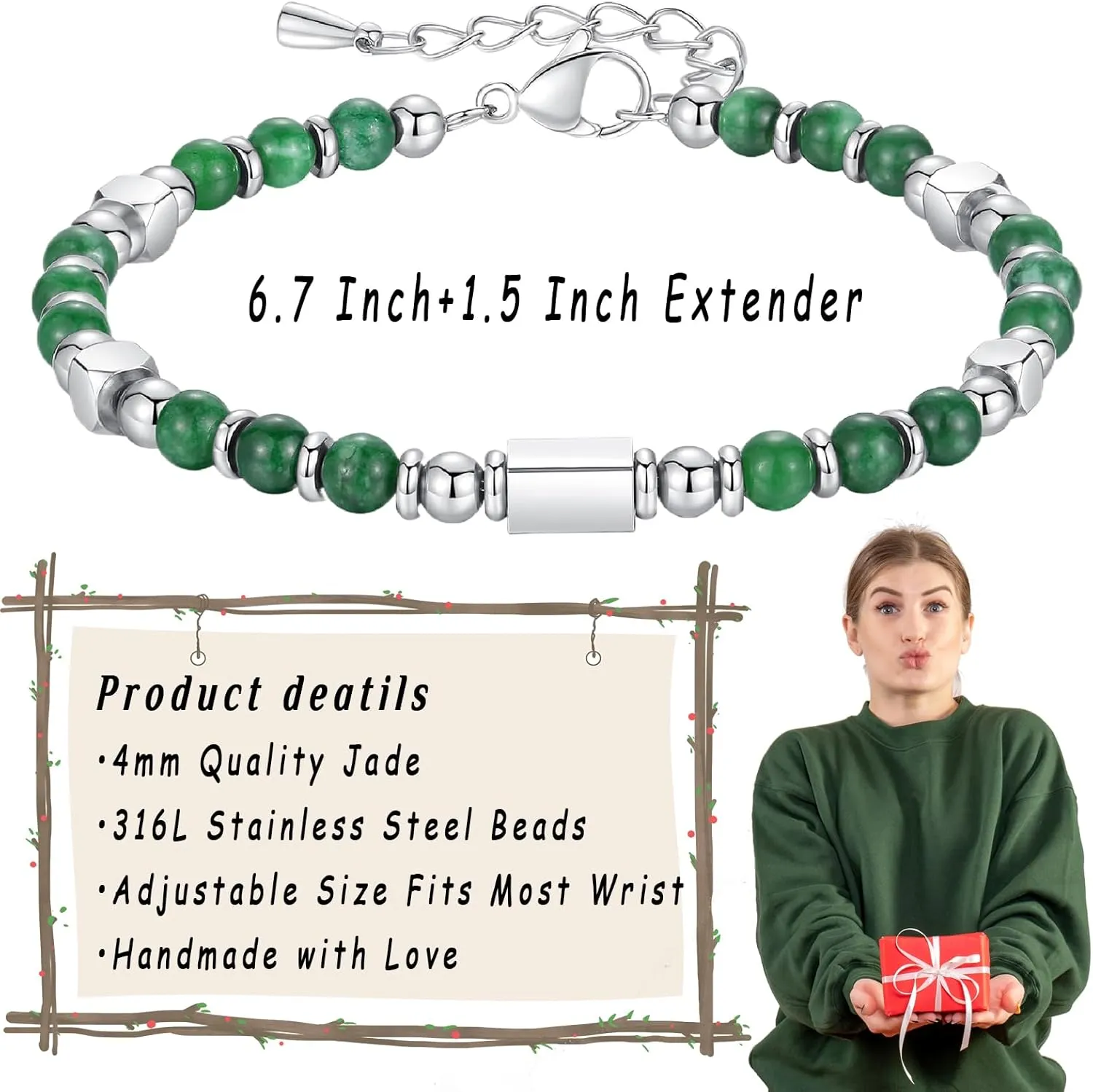 Healing Natural Stone Bracelets for Women, Unique Gift Ideas with Inspirational Card for Birthday Mother Day Graduation