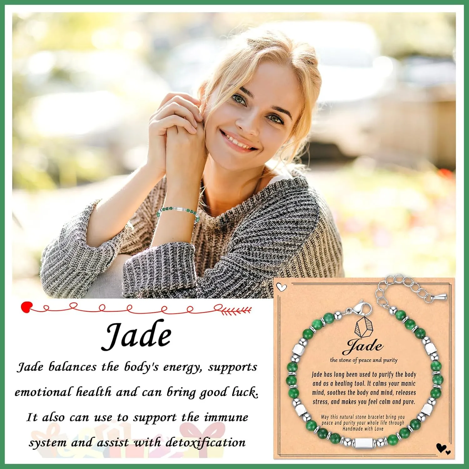 Healing Natural Stone Bracelets for Women, Unique Gift Ideas with Inspirational Card for Birthday Mother Day Graduation