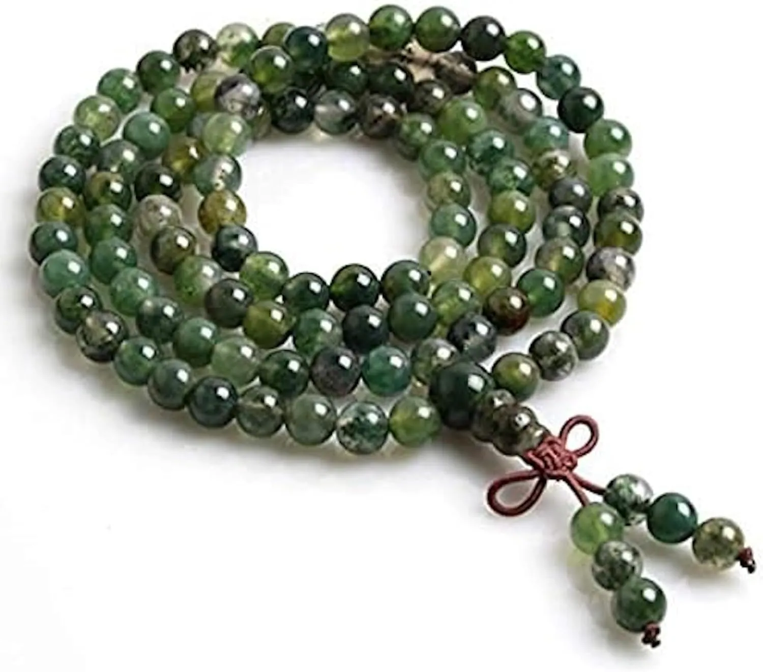 Heart Chakra Green Moss Agate mala necklace 8mm meditation Mala beads 108 prayer beads | Unconditional love Abundance Forgiveness Trust Compassion Child birth, w/velvet or 100% Jute pouch