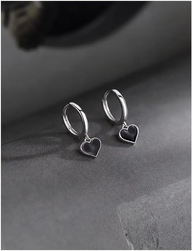 Heart Drop Earrings for Women Black Heart Earrings Simple and Elegant Stud Earrings