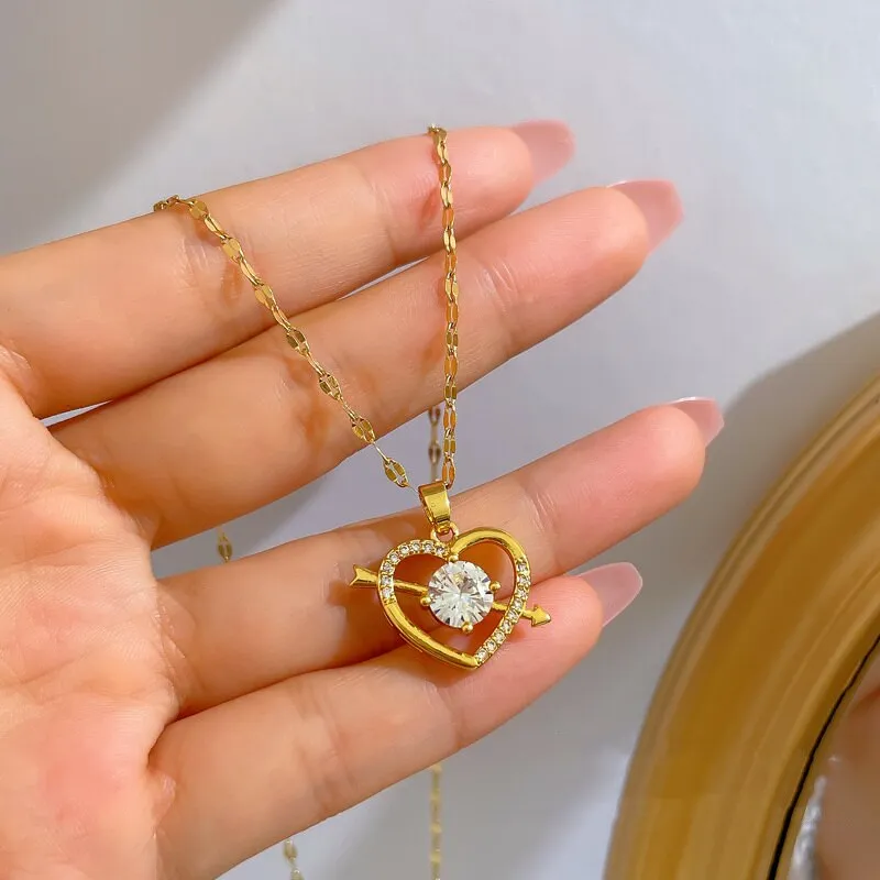 Heart Necklace For Women Crystal Arrow Through The Heart Pendant Necklaces