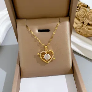Heart Necklace For Women Crystal Arrow Through The Heart Pendant Necklaces