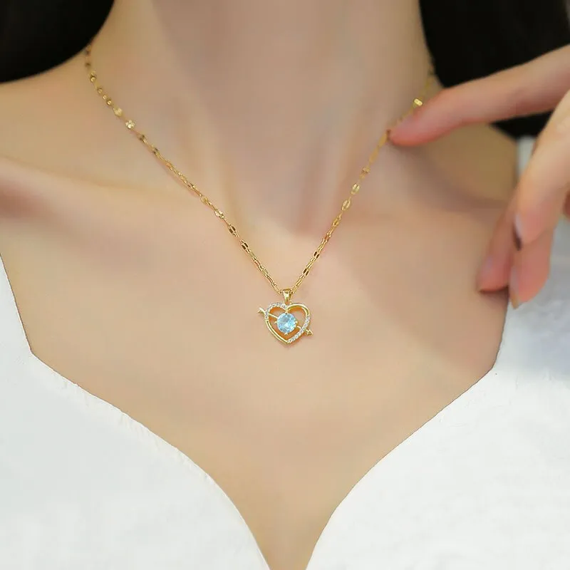 Heart Necklace For Women Crystal Arrow Through The Heart Pendant Necklaces