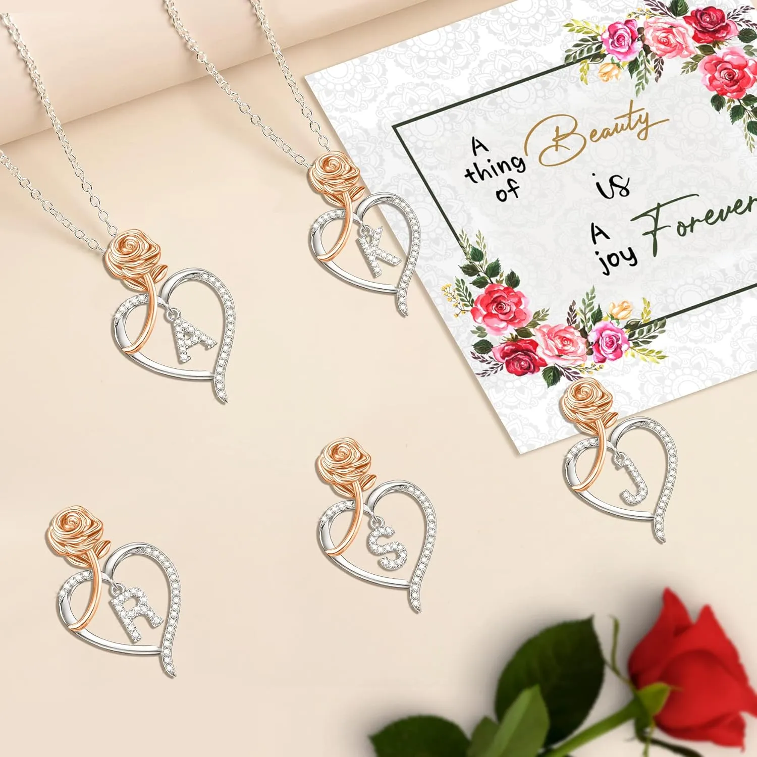 Heart Necklace for Women Teen Girl Gifts Rose A-Z Initial Necklaces To My Daughter Granddaughter Necklace Christmas Mothers Day Anniversary Birthday Gift Jewelry for Sister Mom Wife