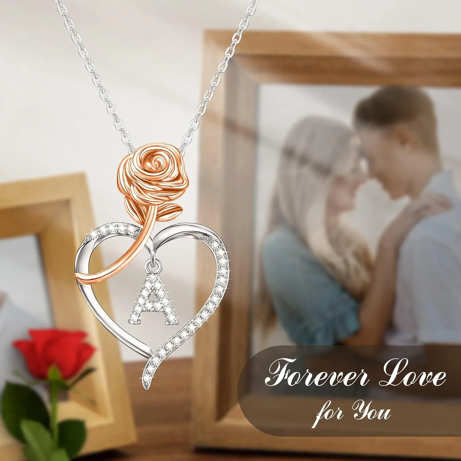 Heart Necklace for Women Teen Girl Gifts Rose A-Z Initial Necklaces To My Daughter Granddaughter Necklace Christmas Mothers Day Anniversary Birthday Gift Jewelry for Sister Mom Wife