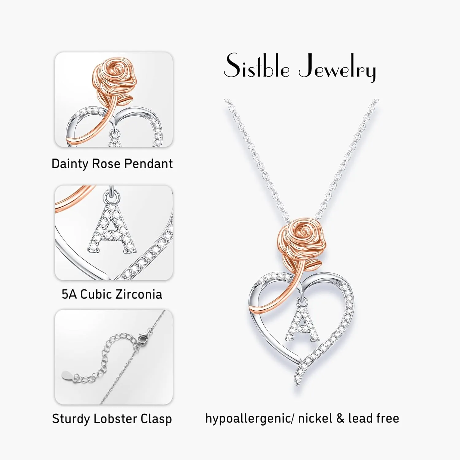 Heart Necklace for Women Teen Girl Gifts Rose A-Z Initial Necklaces To My Daughter Granddaughter Necklace Christmas Mothers Day Anniversary Birthday Gift Jewelry for Sister Mom Wife