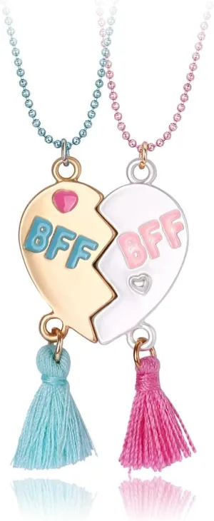 Heart-Shaped Best Friends Necklace for 2, Heart Matching Pendant With Tassels BFF Friendship Jewelry Gift for Women