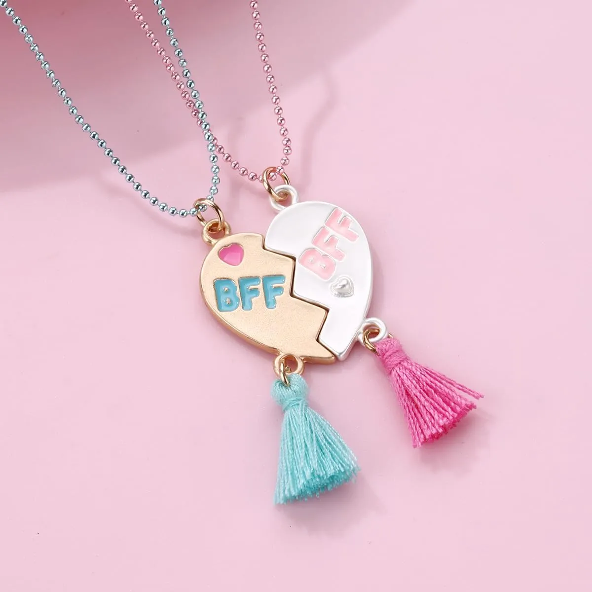 Heart-Shaped Best Friends Necklace for 2, Heart Matching Pendant With Tassels BFF Friendship Jewelry Gift for Women