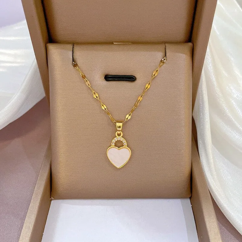 Heart White Shell Pendant Necklace for Women