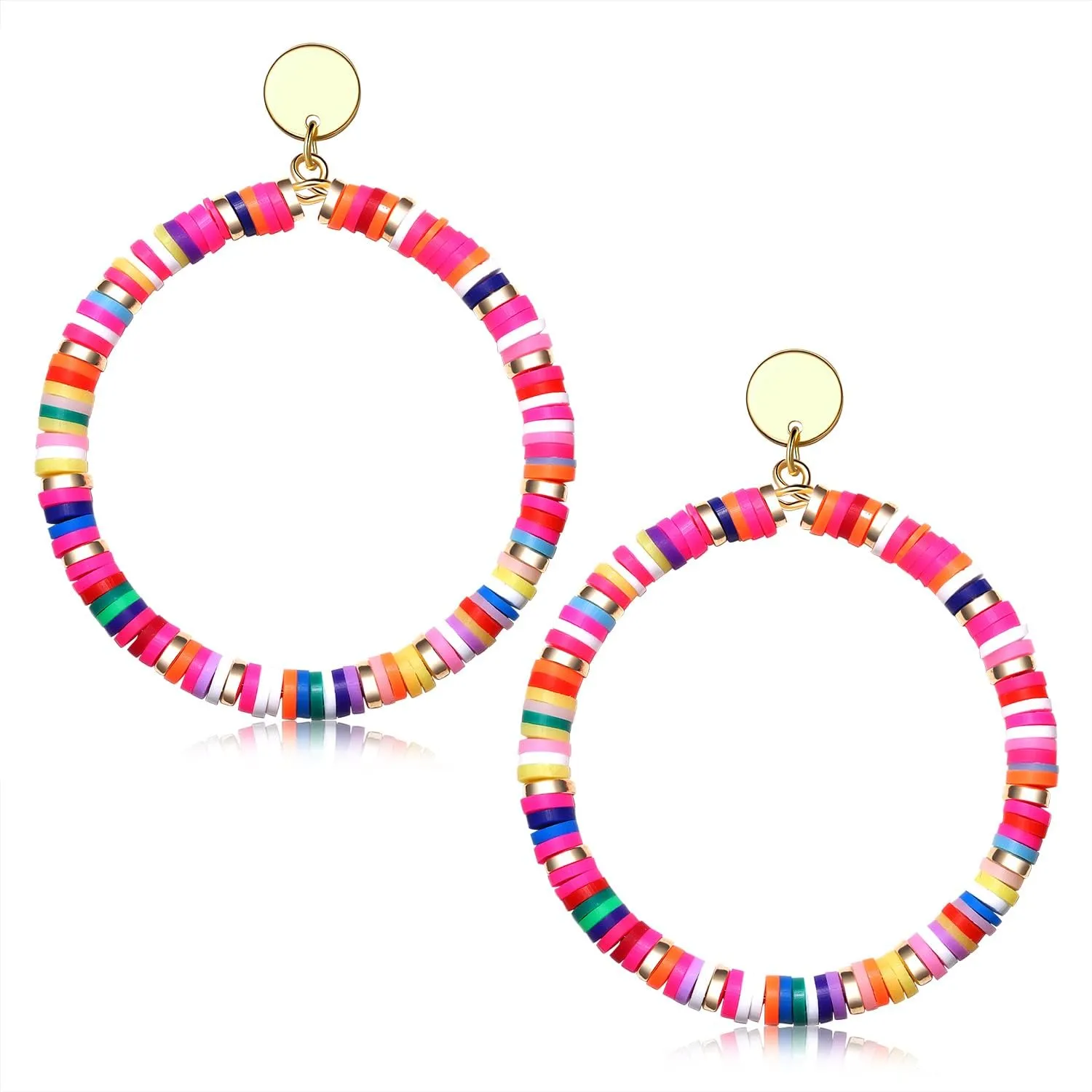 Heishi Drop Earrings for Women Rainbow Vinyl Disc Bead Dangle Earrings Lightweight Teardrop Earrings Studs Summer Beach Jewelry