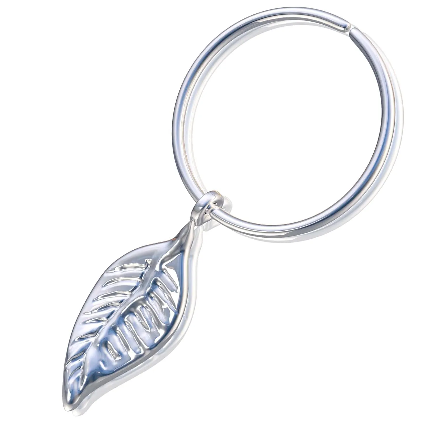 Helix Ring With Leaf Charm - 925 Silver Dangly Cartilage Earring With Leaf Pendant - Handmade ear jewelry
