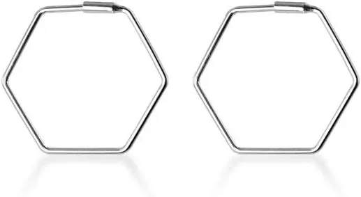 Hexagon Square Minimalist Geometric Chic 925 Sterling Silver Hoop Earrings for Women Girls Fashion Dainty Huggie Rectangle Hoops 20mm Unique Jewelry Hypoallergenic Gifts Bff Birthday Valentines Day