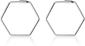 Hexagon Square Minimalist Geometric Chic 925 Sterling Silver Hoop Earrings for Women Girls Fashion Dainty Huggie Rectangle Hoops 20mm Unique Jewelry Hypoallergenic Gifts Bff Birthday Valentines Day