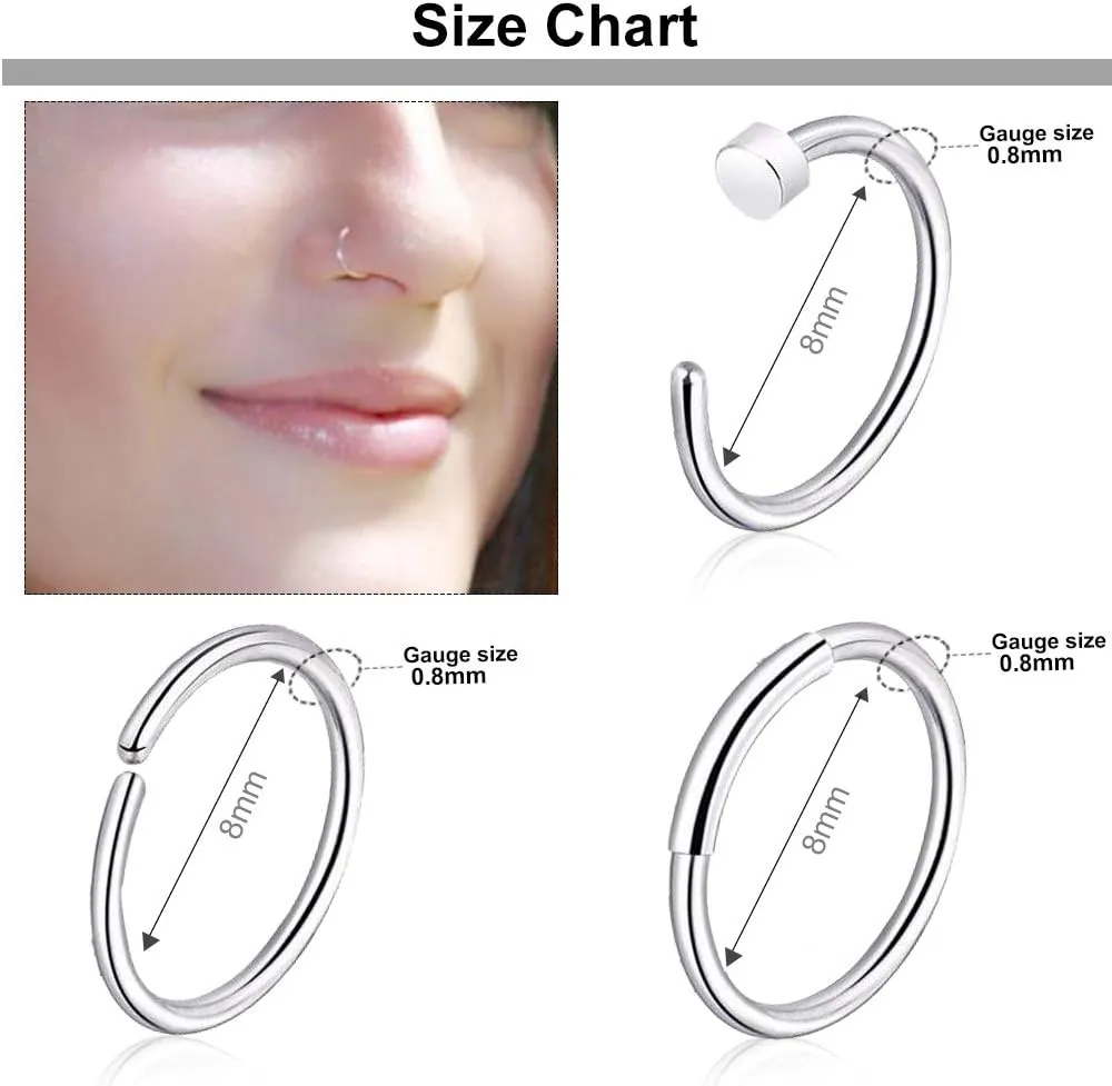 Hicdaw 60 Pcs Nose Rings for Women Nose Rings Hoops 20G Nose Piercings Jewelry for Women Men Screw Hypoallergenic Surgical Steel Nose Ring Studs